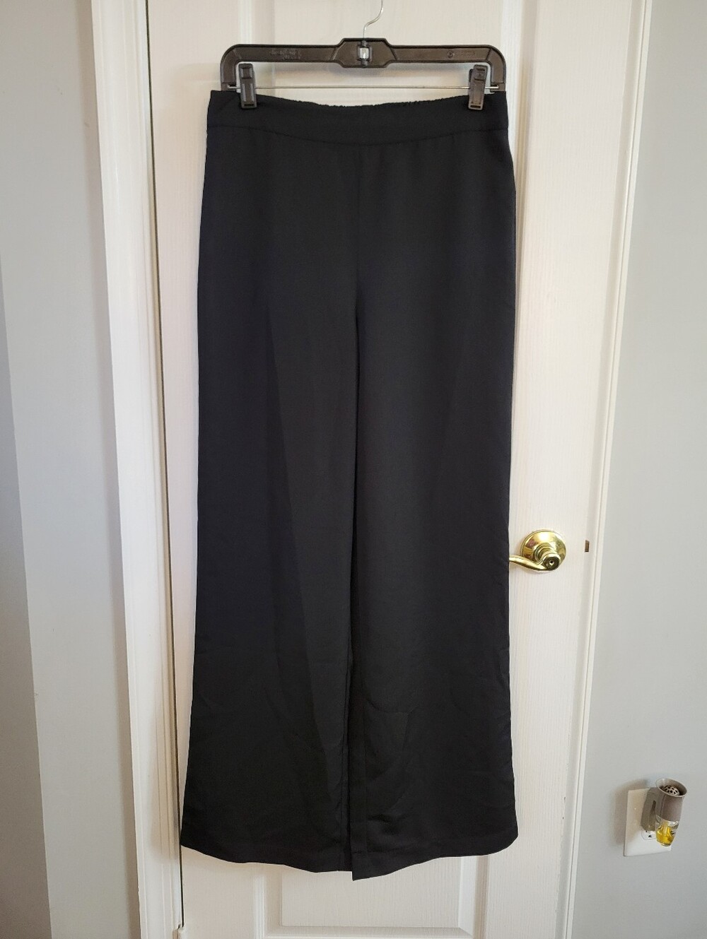 NWT Oak + Fort Black Satin Crepe Wide Leg Pull On Pants Size Small
